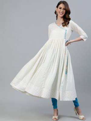 White printed cotton ethnic-kurtis 1