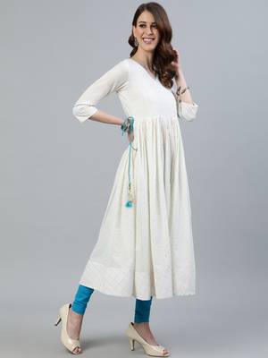 White printed cotton ethnic-kurtis 2