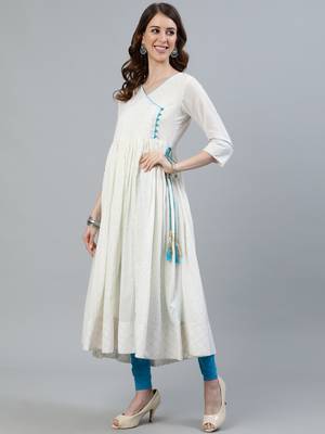 White printed cotton ethnic-kurtis 4