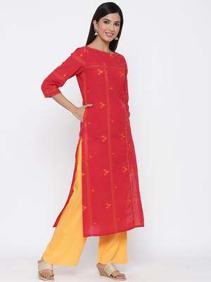 Red embroidered cotton ethnic-kurtis 4