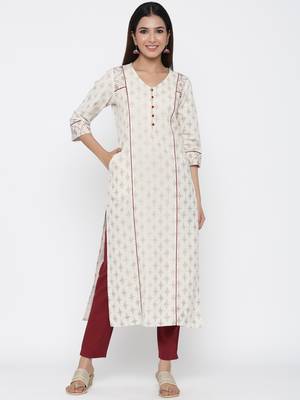 Off-white embroidered cotton ethnic-kurtis 1