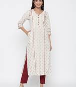 Off-white embroidered cotton ethnic-kurtis
