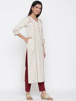 Off-white embroidered cotton ethnic-kurtis 4