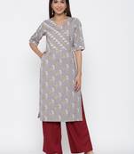 Grey embroidered cotton ethnic-kurtis