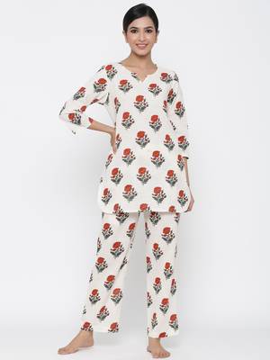 White printed blended cotton tunics 1
