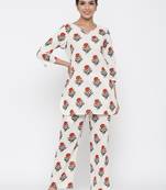 White printed blended cotton tunics