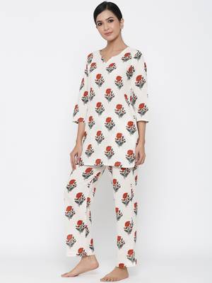 White printed blended cotton tunics 2