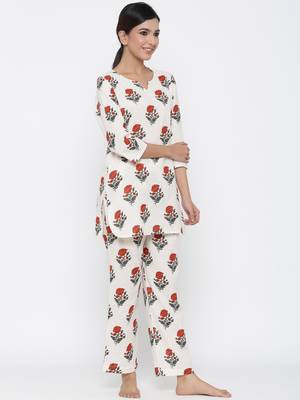 White printed blended cotton tunics 4