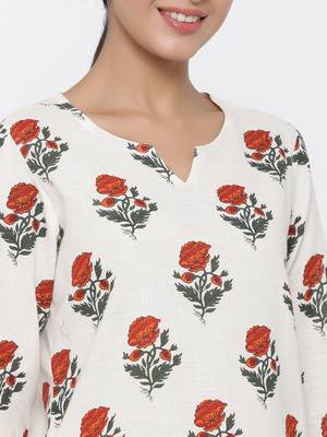 White printed blended cotton tunics 5