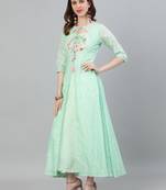 Green printed cotton party-tops