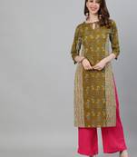 Olive printed cotton ethnic-kurtis