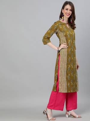 Olive printed cotton ethnic-kurtis 2