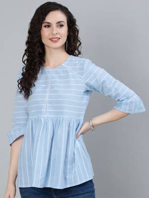 Blue printed cotton cotton-tops 1