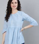 Blue printed cotton cotton-tops