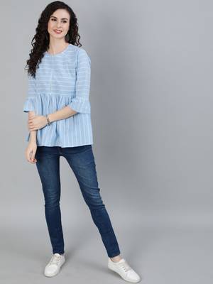 Blue printed cotton cotton-tops 4