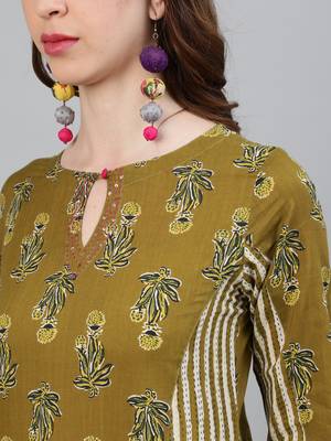 Olive printed cotton ethnic-kurtis 5