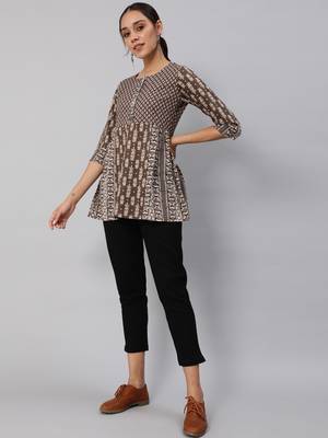Grey printed cotton cotton-tops 1