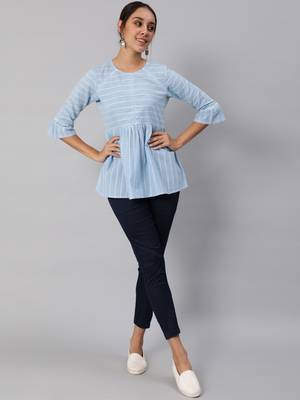 Blue printed cotton cotton-tops 1