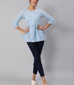 Blue printed cotton cotton-tops