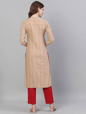 Beige printed cotton ethnic-kurtis 3