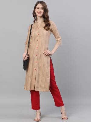 Beige printed cotton ethnic-kurtis 5