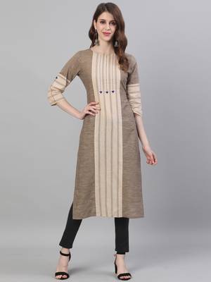 Beige embroidered cotton ethnic-kurtis 1