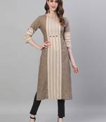 Beige embroidered cotton ethnic-kurtis