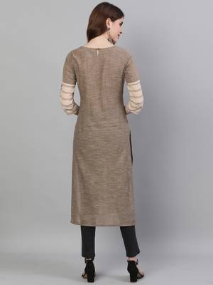 Beige embroidered cotton ethnic-kurtis 3