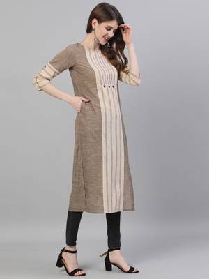 Beige embroidered cotton ethnic-kurtis 4