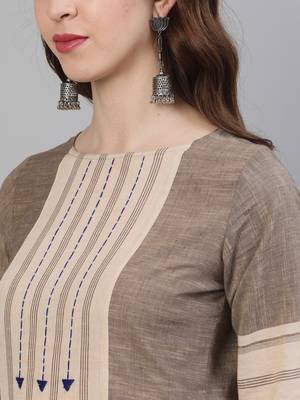 Beige embroidered cotton ethnic-kurtis 5