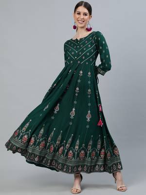 Green embroidered viscose rayon ethnic-kurtis 1