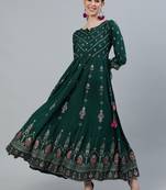 Green embroidered viscose rayon ethnic-kurtis