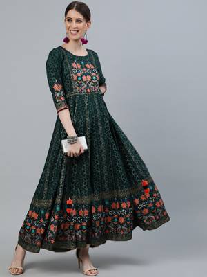 Green printed viscose rayon ethnic-kurtis 1