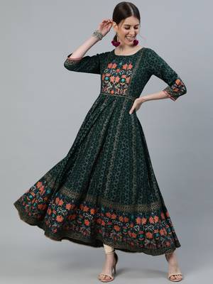 Green printed viscose rayon ethnic-kurtis 2