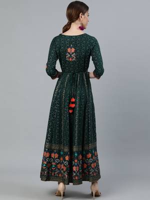 Green printed viscose rayon ethnic-kurtis 3