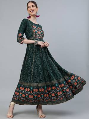Green printed viscose rayon ethnic-kurtis 4