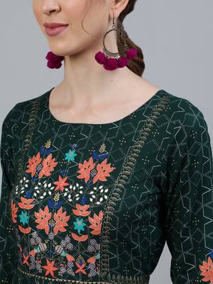 Green printed viscose rayon ethnic-kurtis 5
