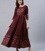 Burgundy printed viscose rayon ethnic-kurtis