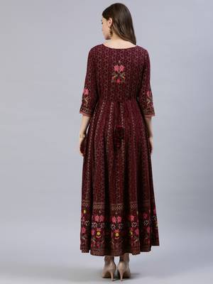 Burgundy printed viscose rayon ethnic-kurtis 3