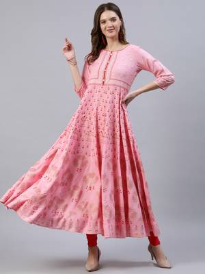 Pink embroidered viscose rayon ethnic-kurtis 1