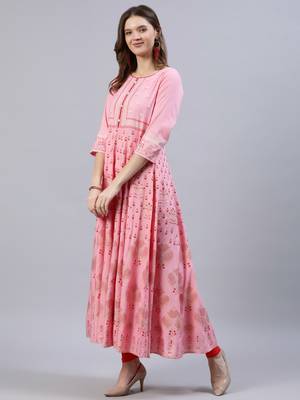Pink embroidered viscose rayon ethnic-kurtis 2