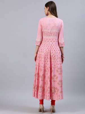 Pink embroidered viscose rayon ethnic-kurtis 3