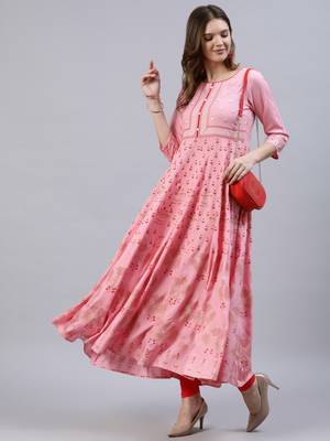 Pink embroidered viscose rayon ethnic-kurtis 4