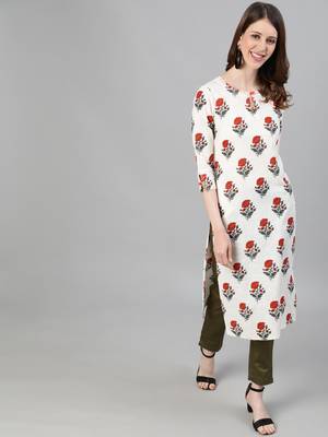 White printed cotton ethnic-kurtis 1