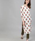 White printed cotton ethnic-kurtis