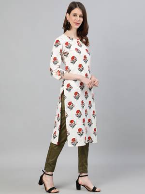 White printed cotton ethnic-kurtis 2