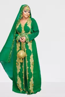Green Zari Stone Work Georgette Islamic Style Beads Embedded Partywear Kaftan Long Gown Evening wear Dubai kaftan