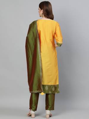 Mustard self design silk blend salwar 3