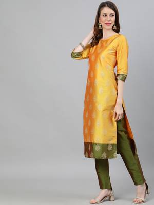 Mustard self design silk blend salwar 4