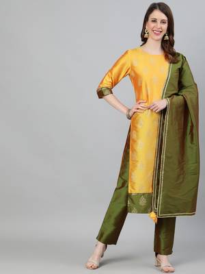 Mustard self design silk blend salwar 5